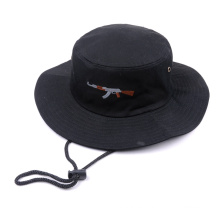 Sombrero de pescador bordado plano negro